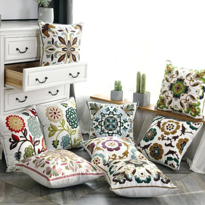 DecorBites™ Ethnic Style Canvas Embroidery Pillow Cover 45x45cm