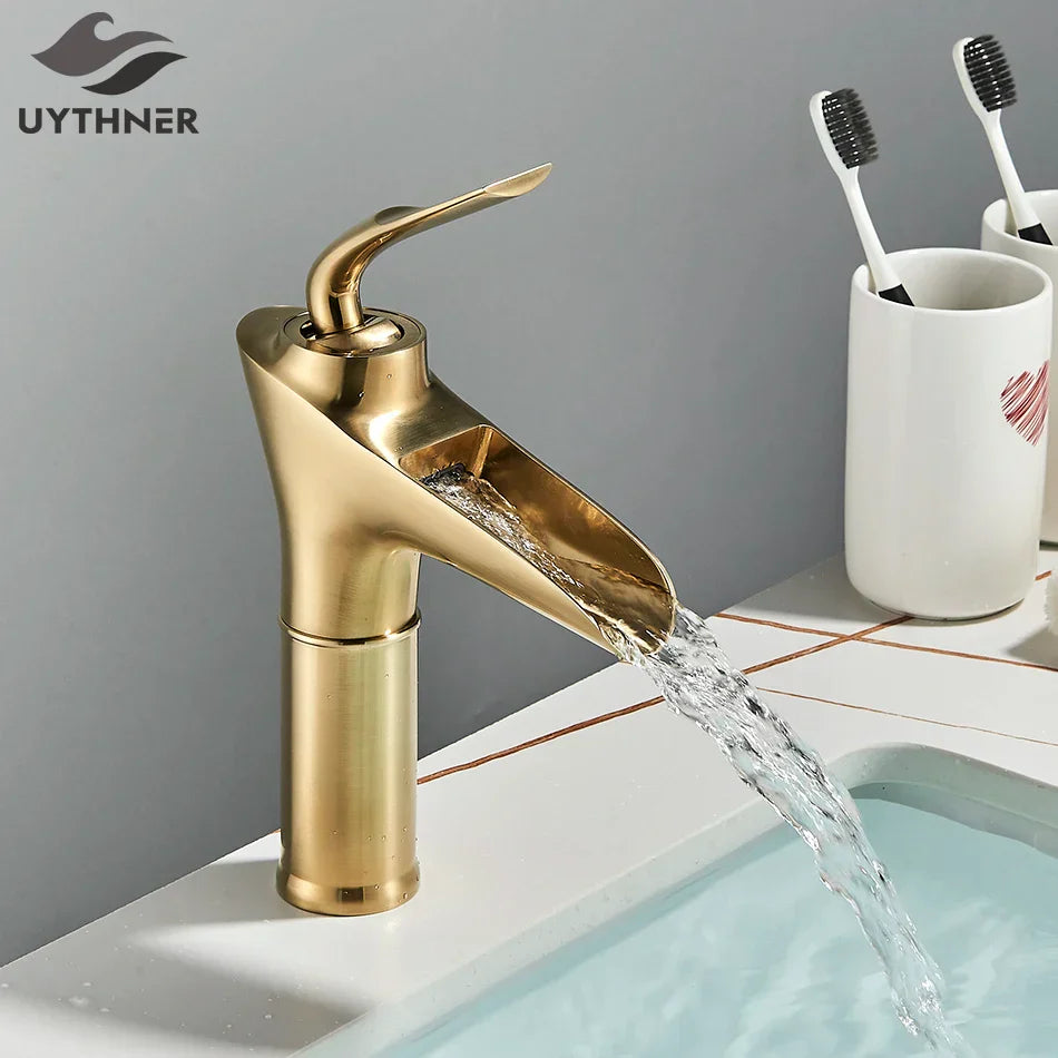 DecorBites™ Gold Waterfall Wine Glass Basin Faucet - Single Lever Bathroom Mixer