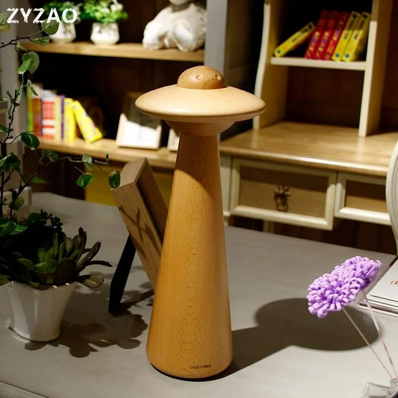 DecorBites™ Kids UFO Wood LED Table Lamp: Modern, Dimmable, Cartoon Design, Ideal for Children's Bedroom