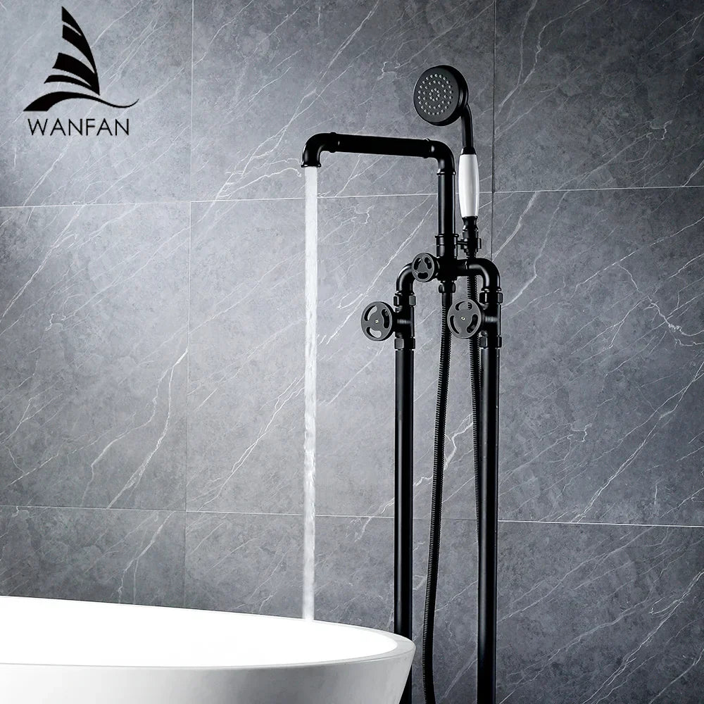 DecorBites™ Industrial Black Floor Standing Dual Handle Bathroom Shower Faucet