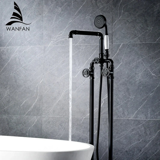 DecorBites™ Industrial Black Floor Standing Dual Handle Bathroom Shower Faucet