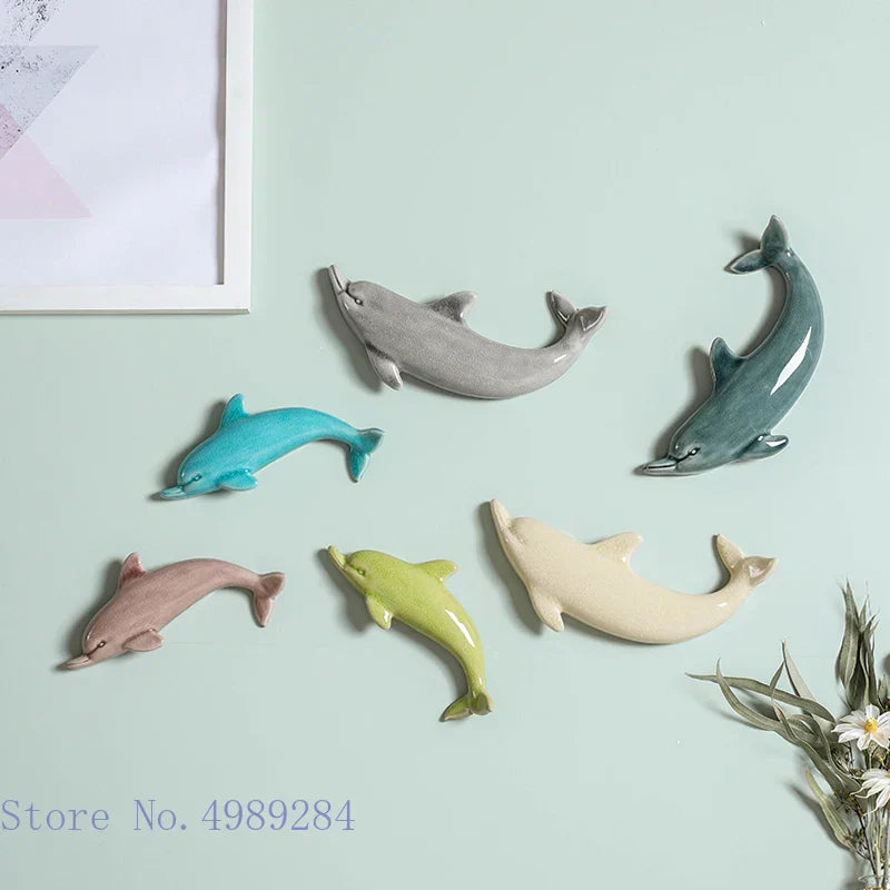 DecorBites™ Dolphin Fish Ocean Background Ceramic Wall Decoration for Children's Room
