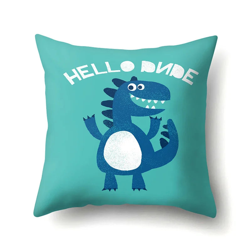 DecorBites™ Dino Baby Pillowcase: Cute Dino Drive Car Letter Cushion Cover for Bedroom Decor