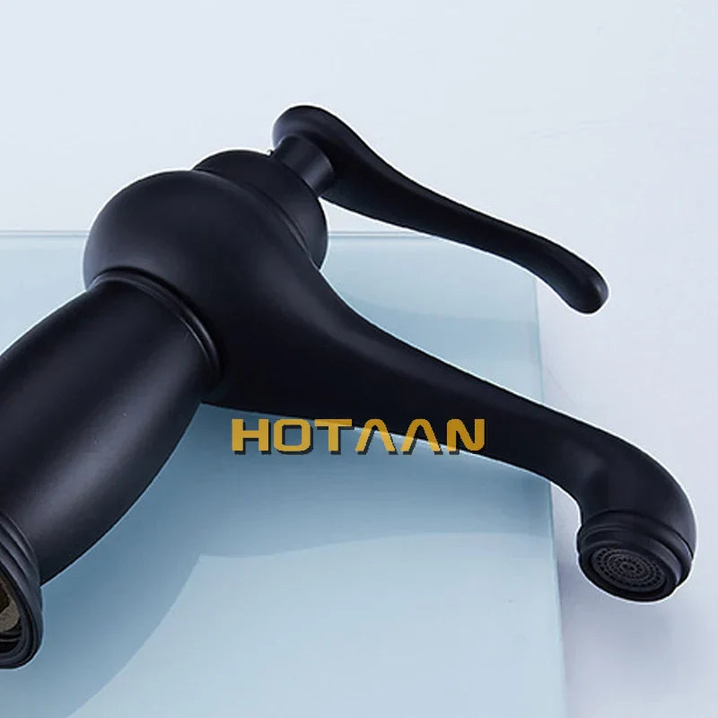 DecorBites™ Black Brass Bathroom Basin Faucet with Ceramic Mixer Tap