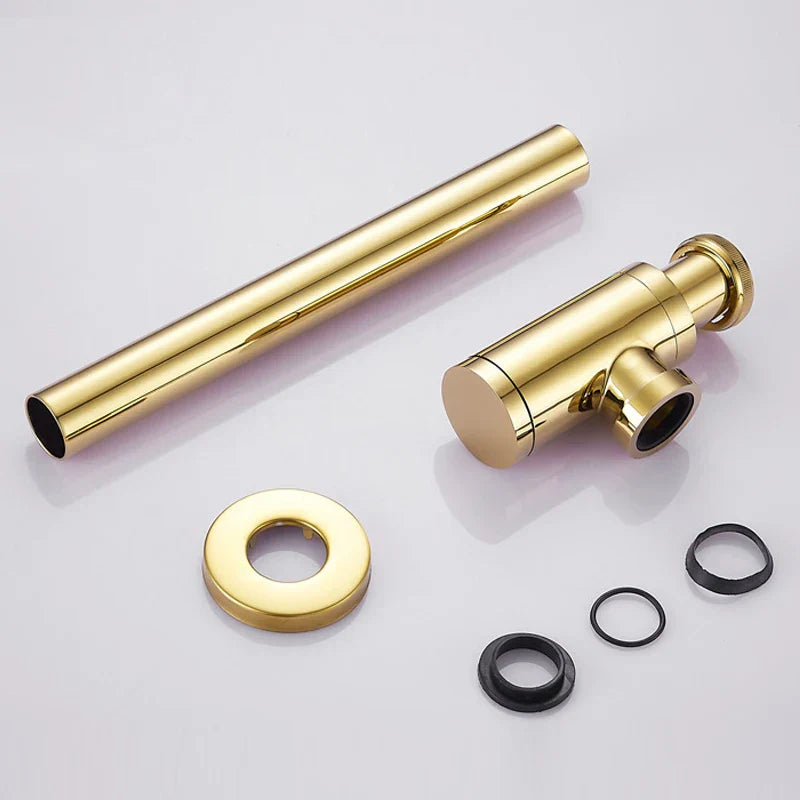 DecorBites™ Brass Basin Wast Drain P-trap for Bathroom Sink - Black/Brushed Gold/Chrome