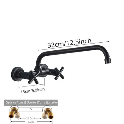DecorBites™ Black Kitchen Faucet Mixer Tap Swivel Spout Wall Mounted Hot Cold Water