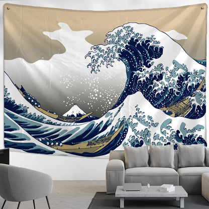 Decobites Kanagawa Wave Bohemian Tapestry Wall Hanging: Aesthetic Room Decor