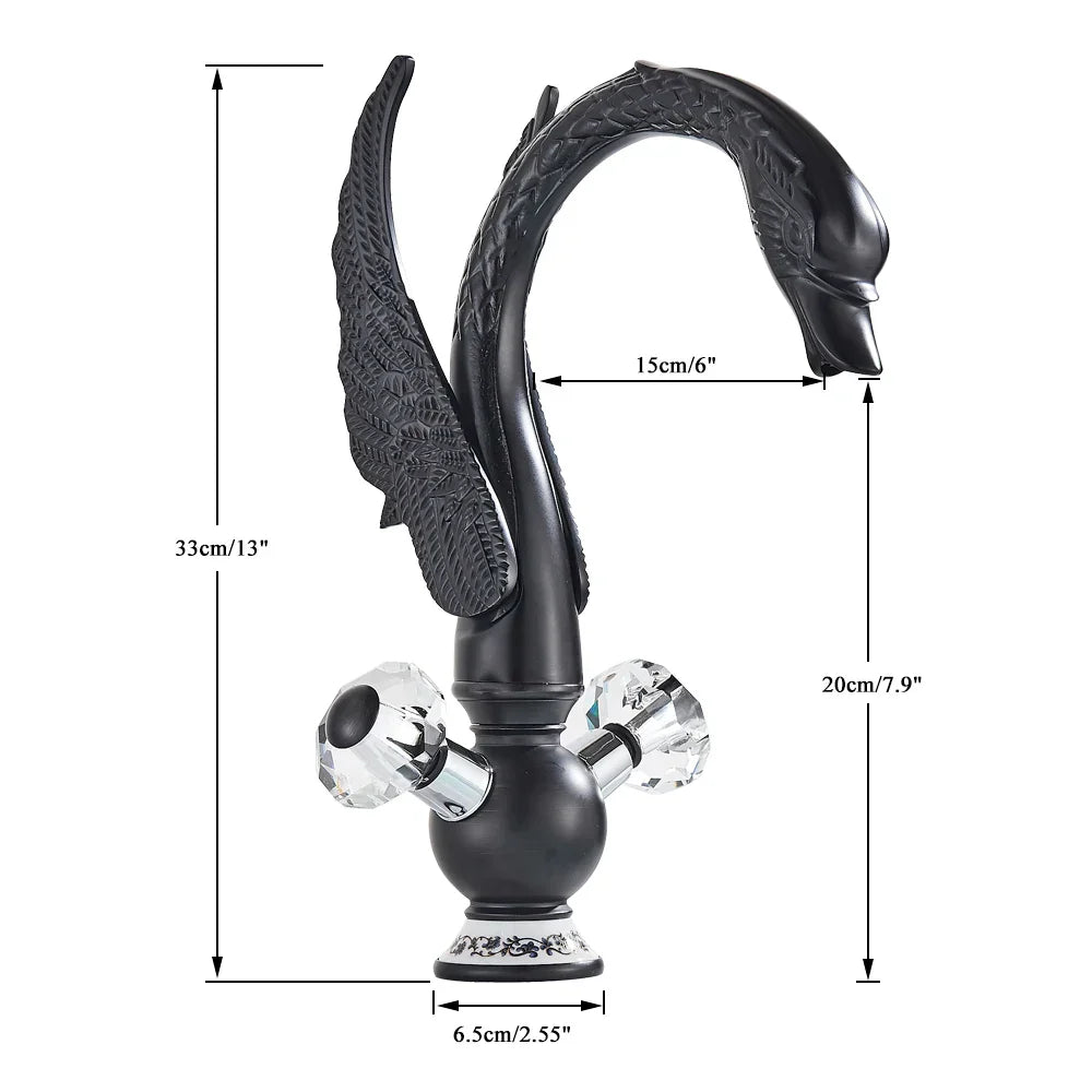 Decorbites™ Grifo de Lavabo para Baño Cisne Negro de Latón Dorado Negro Lujo Mezclador Individual Montado en Cubierta