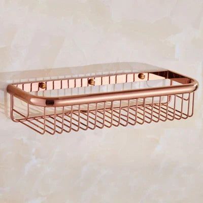 Estante de baño de latón dorado Decorbites™ con perchero para toallas, soporte para champú y canasta