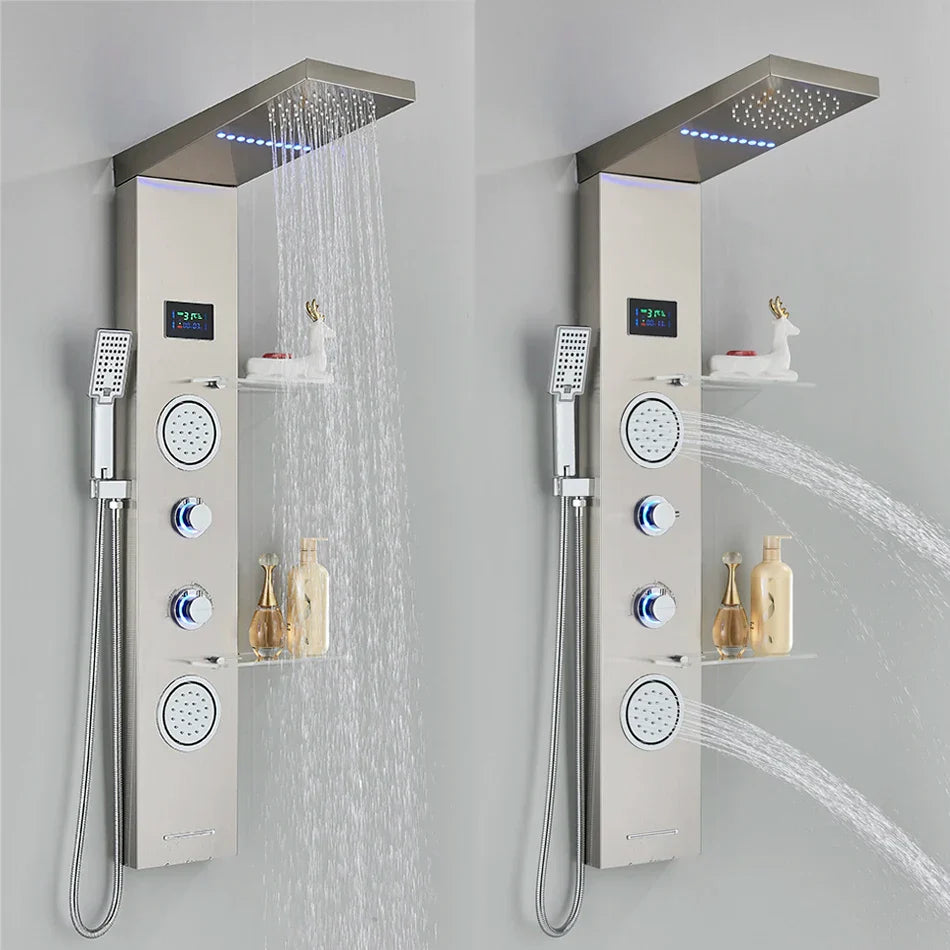 DecorBites™ LED Brushed Nickel Shower Panel Set with Temperature Screen