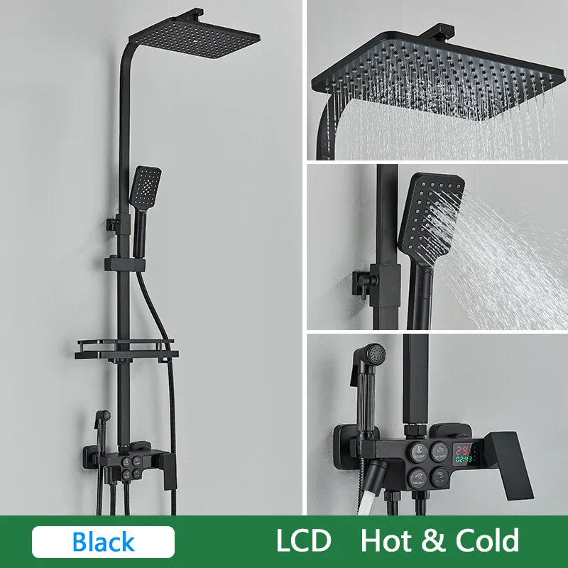 DecorBites™ Brass LCD Thermostatic Mixer Shower Set with Bidet and Tub Spout