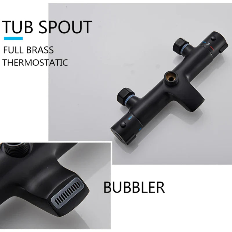 DecorBites™ Black Shower Faucet Set with Thermostatic Control and 8" Rainfall Head