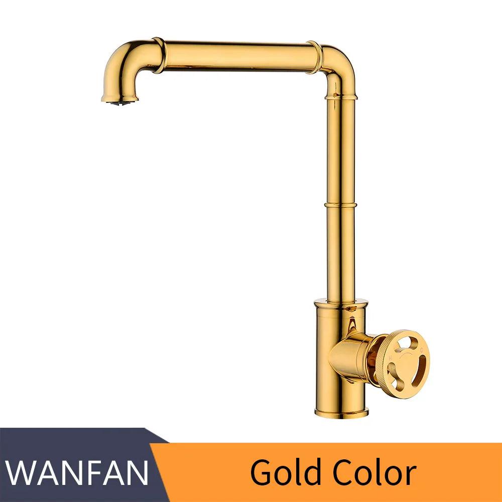DecorBites™ Gold Brass Retro Industrial Style Bathroom Faucet Hot Cold Mixer Tap