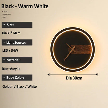 ديكوربايتس™ مصباح حائطي على شكل ساعة من الألومنيوم - مصباح جداري LED عصري للمنزل والفندق والممر