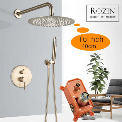 DecorBites™ Brushed Gold Rainfall Shower Set with Single Handle Mixer and Embedded Box