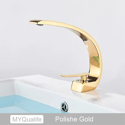 DecorBites™ Brushed Gold Basin Faucet, Deck Mounted Wash Basin Mixer for Bathroom
