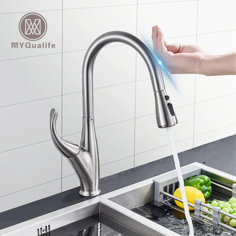 DecorBites™ Black Touch Sensor Kitchen Faucet: Pull Out, Sensitive Control, Mixer Tap