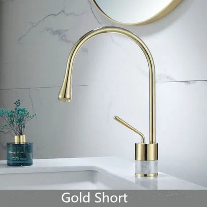 DecorBites™ Gold Brass Marble Basin Faucet Hot Cold Sink Mixer Tap