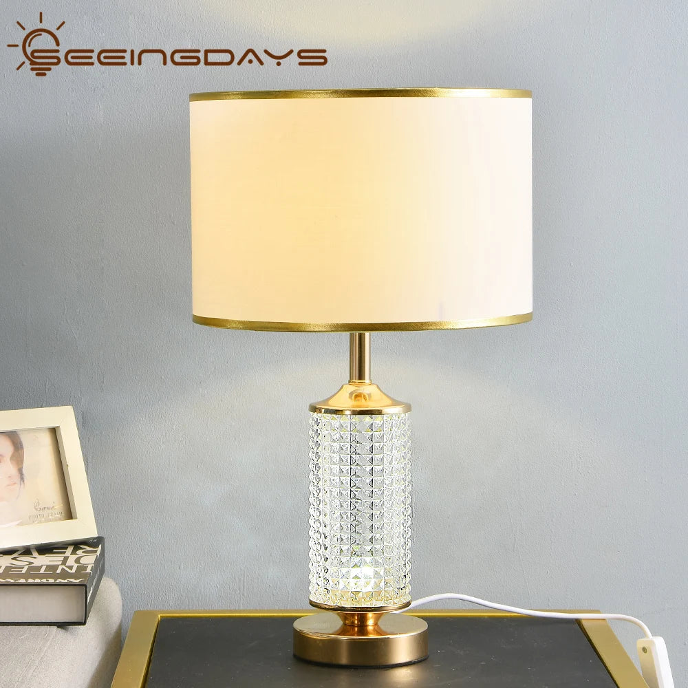 DecorBites™ Clear Crystal Glass LED Table Lamp for Bedroom and Living Room