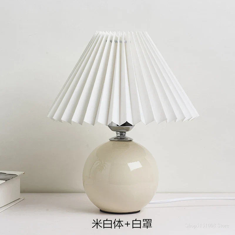 DecorBites™ Japanese Ceramic Table Lamps Living Room Pleated Skirt Lampshade Warm Bedroom Lighting