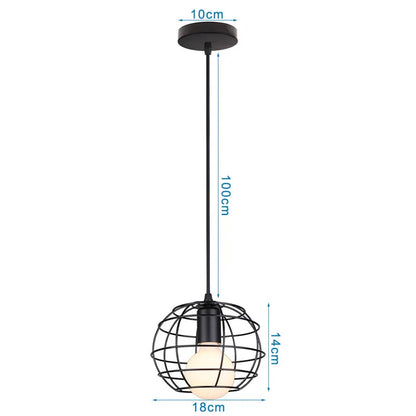 DecorBites™ Industrial Nordic Cage Pendant Light, Black Iron Retro Loft Hanging Lamp