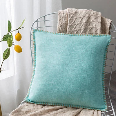 DecorBites™ Linen Fringe Cushion Cover: Blue Grey Yellow Red Green for Sofa Bed
