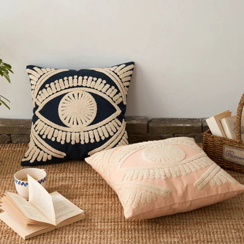 DecorBites™ Embroidered Cotton Pillow Cover 45x45cm, Navy Pink Decorative Throw Pillow