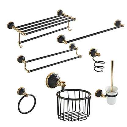 DecorBites™ Gold Black Bathroom Accessories Set, Towel Bar, Toilet Brush Holder, Paper Holder