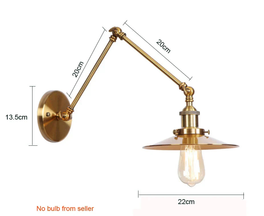 Lámpara de pared de brazo largo ajustable Gold™ Decorbites - Estilo retro con brazo flexible para hogar y restaurante