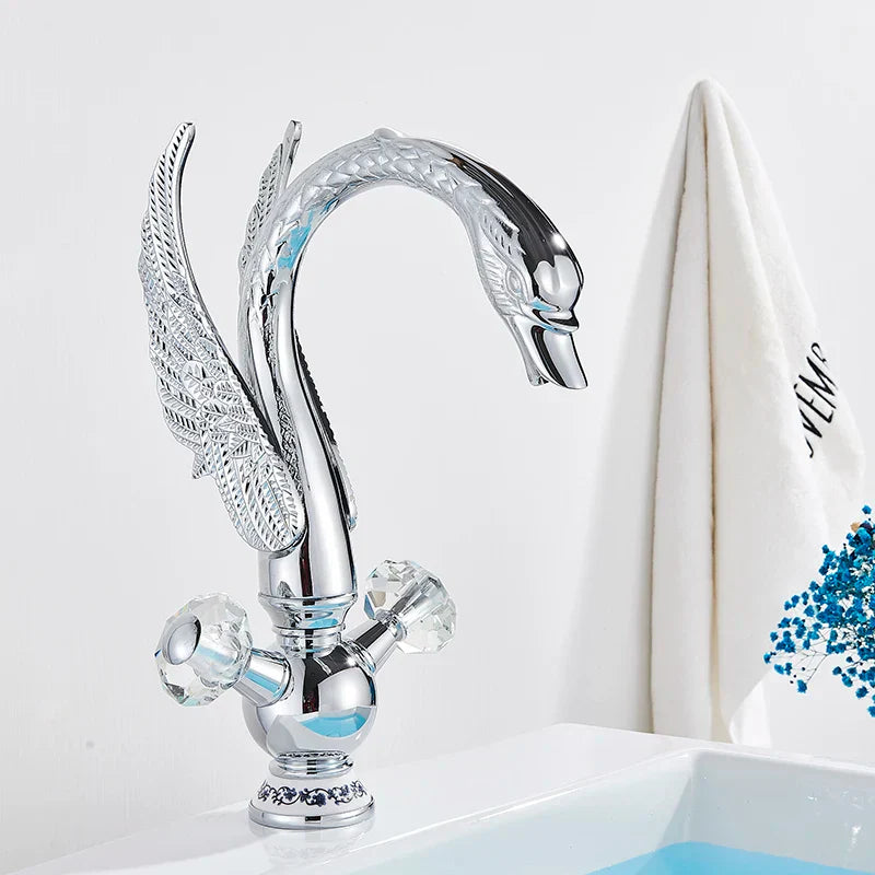 DecorBites™ Gold Brass Black Swan Bathroom Basin Faucet Luxury Single Mixer Tap Deck Mounted