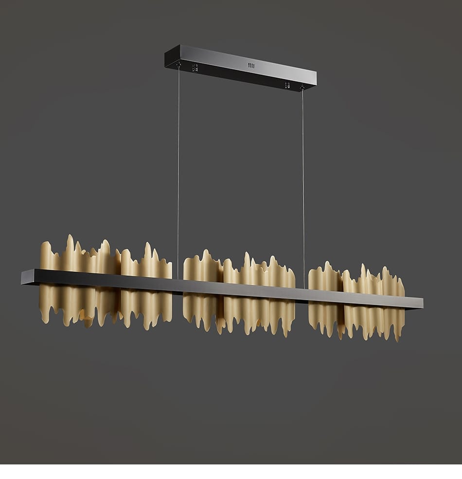 modern gold and black iceberg led chandelier lighting featuring a sleek wave-like suspended ceiling light design for dining room use.