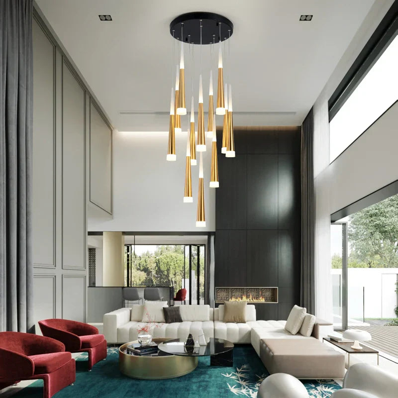 DecorBites™ LED Spiral Chandelier Black Chrome Gold Pendant Light Modern Stairwell Lighting