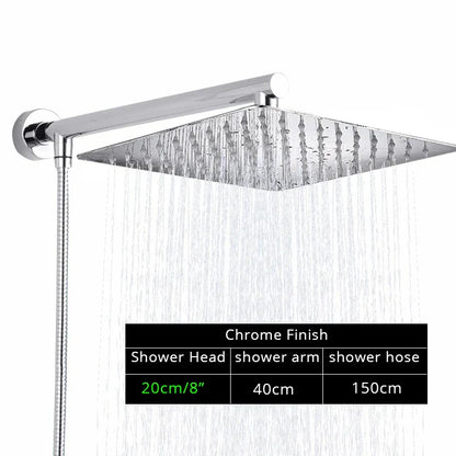 Juego de cabezal de ducha tipo lluvia ultrafino negro DecorBites™ con soporte de brazo, manguera y grifo.