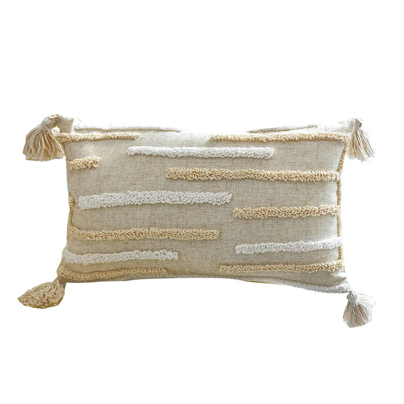 DecorBites™ Boho Style Tufted Tassles Cotton Linen Cushion Cover for Home Sofa Bed