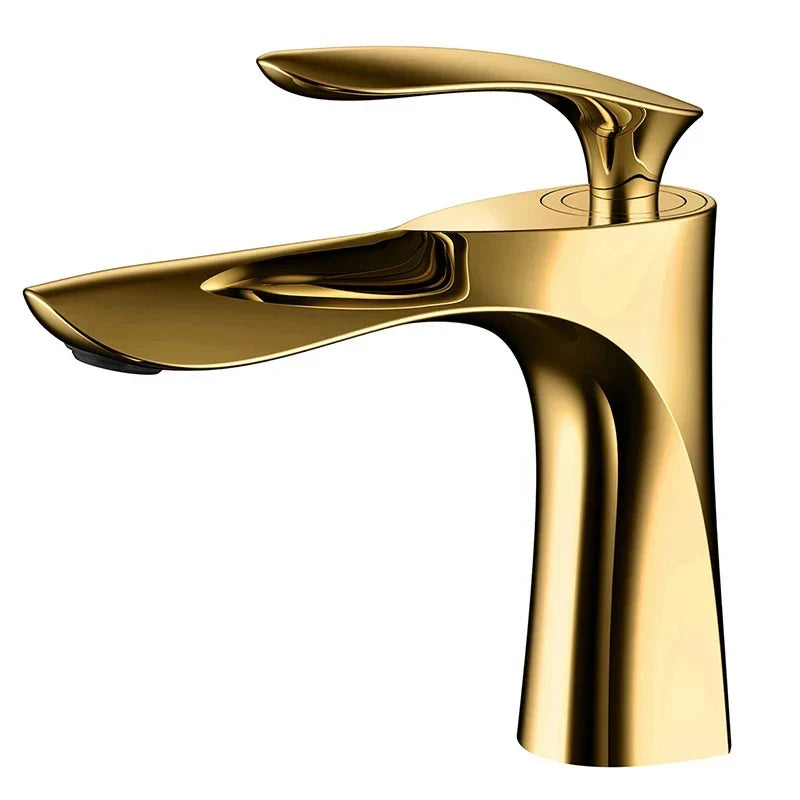 Decorbites™ Grifo de Lavabo Dorado con Asa Única Mezclador de Agua Caliente y Fría Montaje en Cubierta