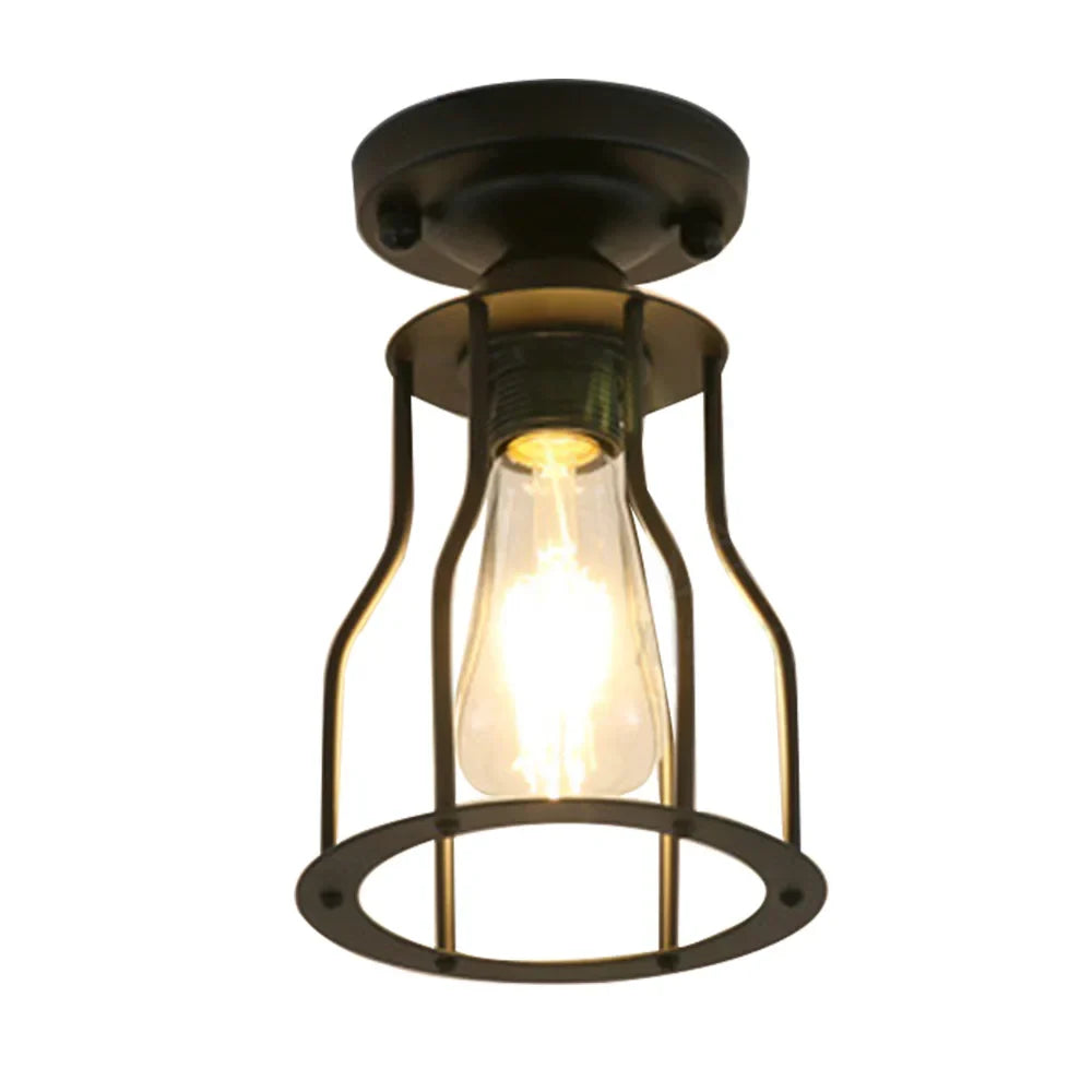 DecorBites™ Industrial Black Iron Cage Ceiling Light Flush Mount