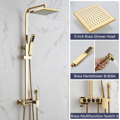 DecorBites™ Golden Shower Faucet Set with 8" Rainfall Shower, Wall Mounted Hand Shower