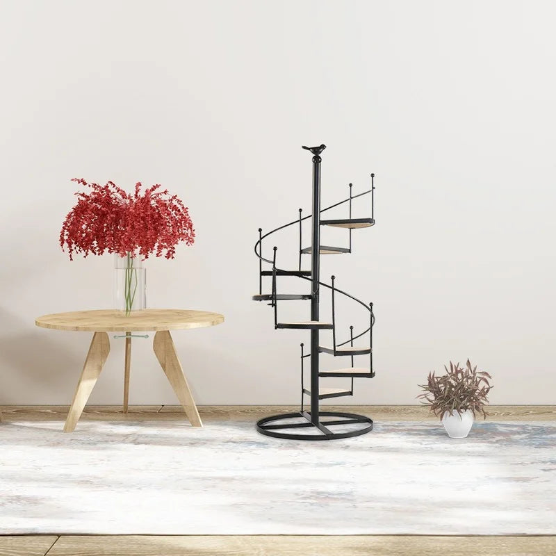 حامل نباتات حديدي على شكل درج من ديكوربايتس™، مكون من 8 طبقات، مع لوح خشبي