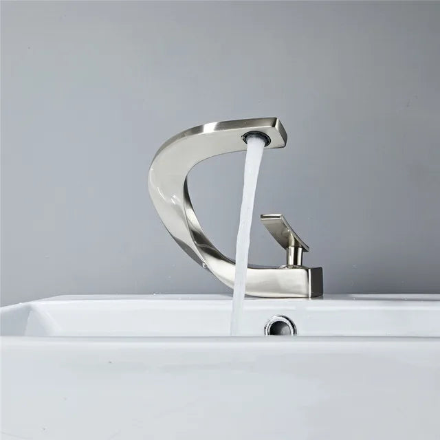 Grifo de lavabo para baño Decorbites™ Oro y Blanco montado en cubierta, latón con acento en oro rosa