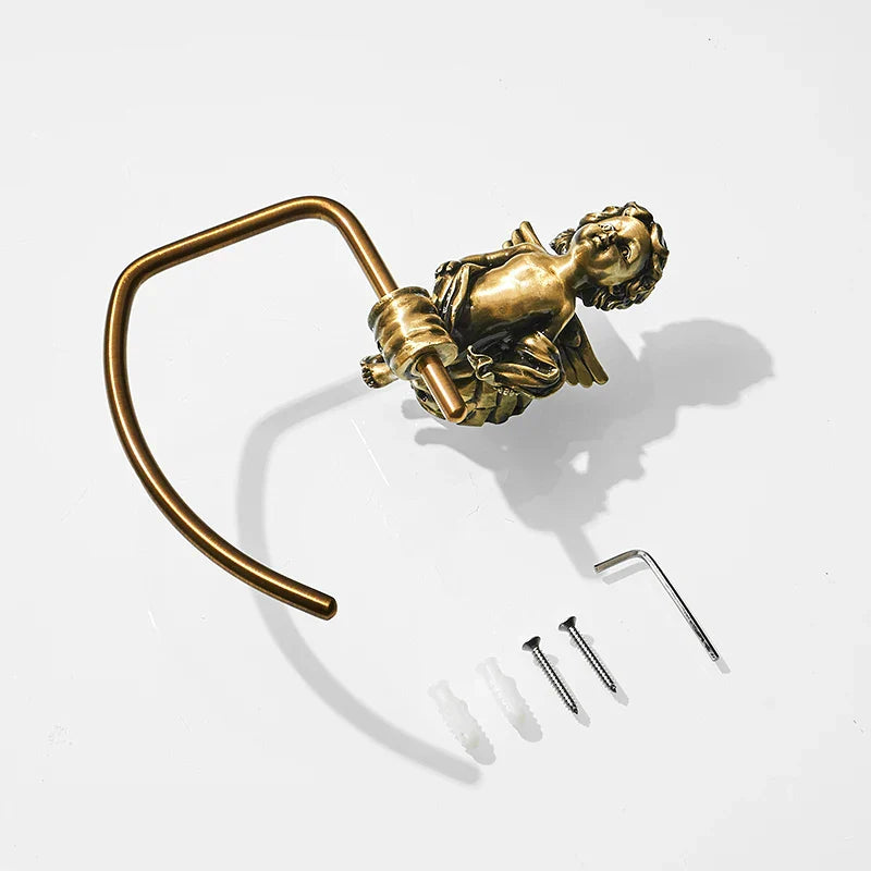 DecorBites™ Gold Brass Angel Towel Ring Wall Rack for Bathroom - MB-0786B