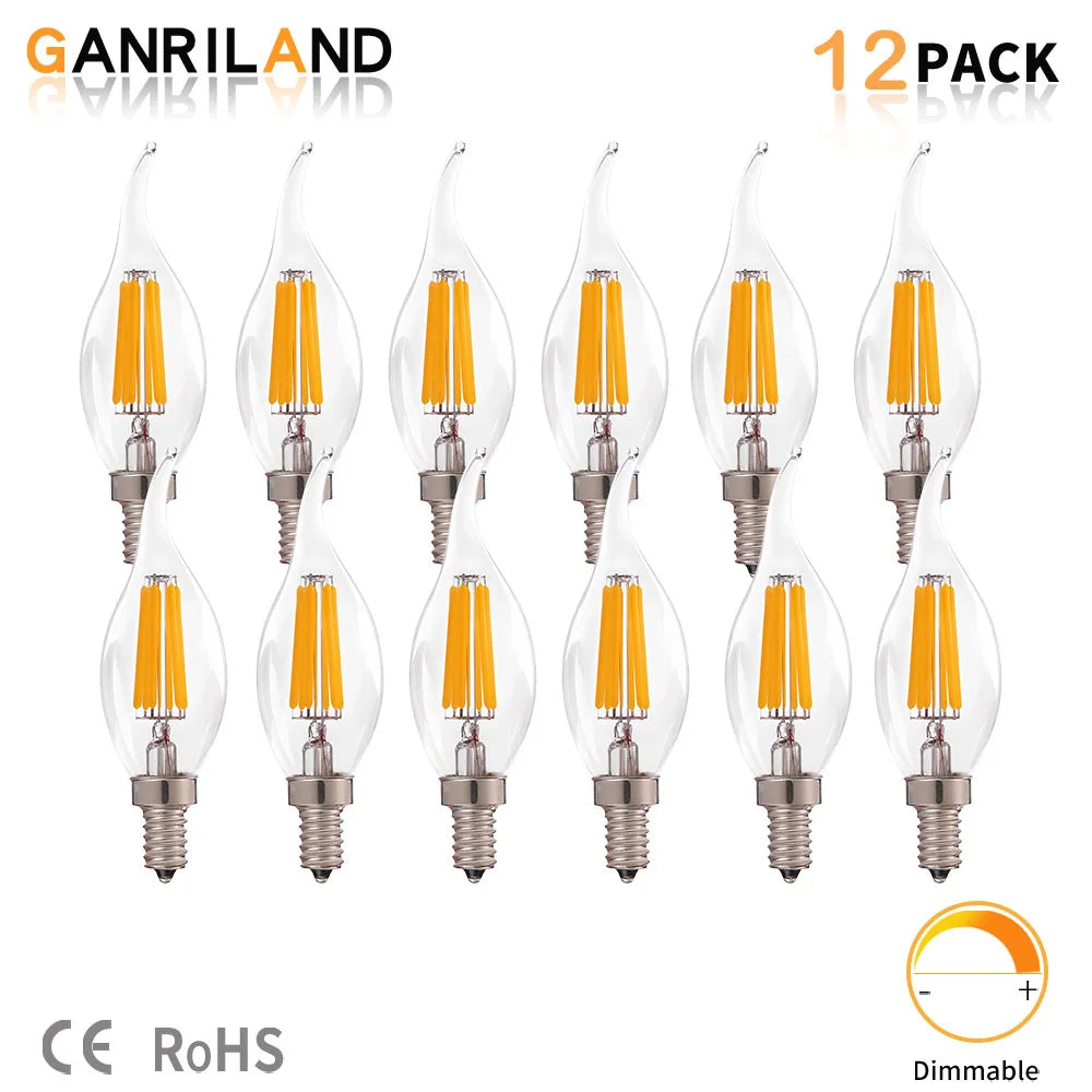 DecorBites™ Dimmable Chandelier LED Bulbs E12 E14 Candelabra Flame Bent Tip 60W Equivalent