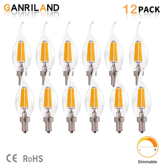 DecorBites™ Dimmable Chandelier LED Bulbs E12 E14 Candelabra Flame Bent Tip 60W Equivalent