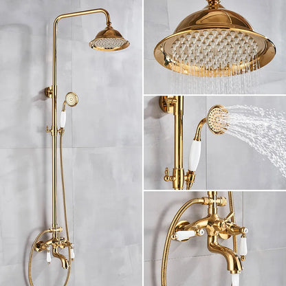 DecorBites™ Gold Shower Faucet Set with 8" Rainfall Shower Head and Hand Shower