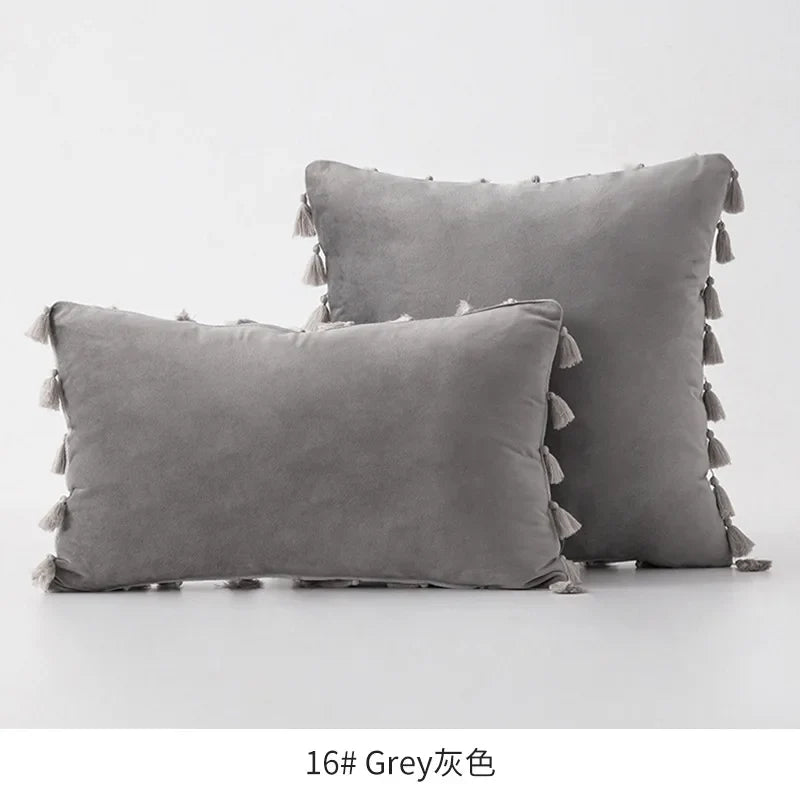 DecorBites™ Fringed Tassel Velvet Pillowcase 50x50cm/30x50cm in Popular Light Colors