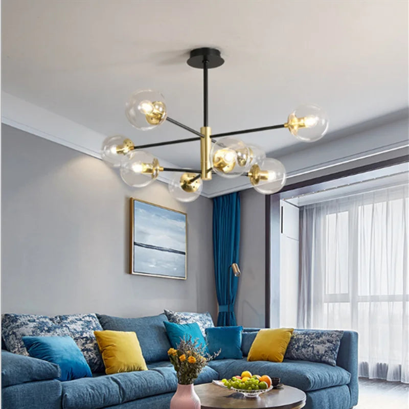 Lámpara de araña LED con bola de cristal DecorBites™: Iluminación interior retro redonda de hierro forjado para cocina, sala de estar o casa de campo.