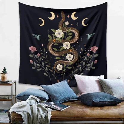 Decobites Psychedelic Snake Moon Flower Tapestry Hippie Wall Hanging Home Decor