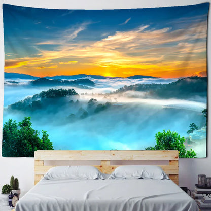 Decobites Sunrise Mountains Rivers Tapestry Wall Hanging Psychedelic Home Decor