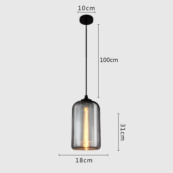 DecorBites™ Gray Glass Pendant Light for Bar Stair Dining Room E27 Edison Lamp Lighting