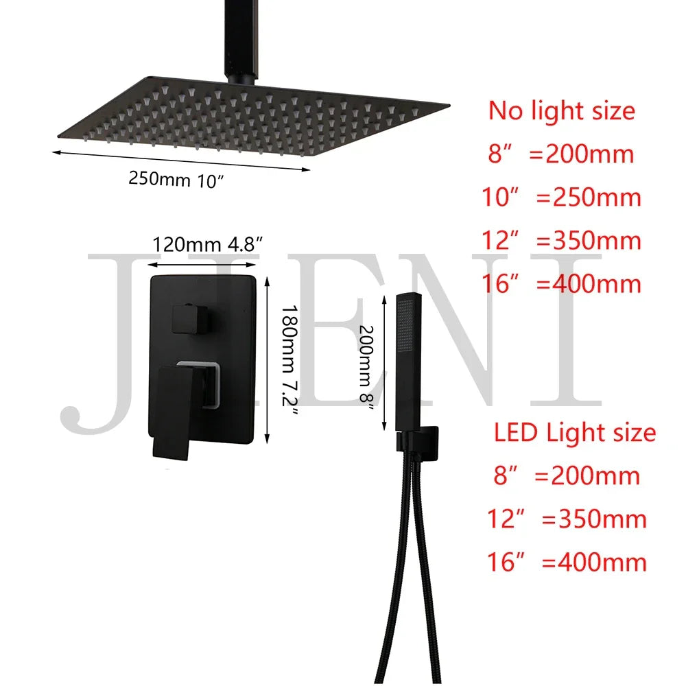 DecorBites™ Black Bathroom Shower Faucet Set with Ceiling Mount LED Shower Head Mixer Tap