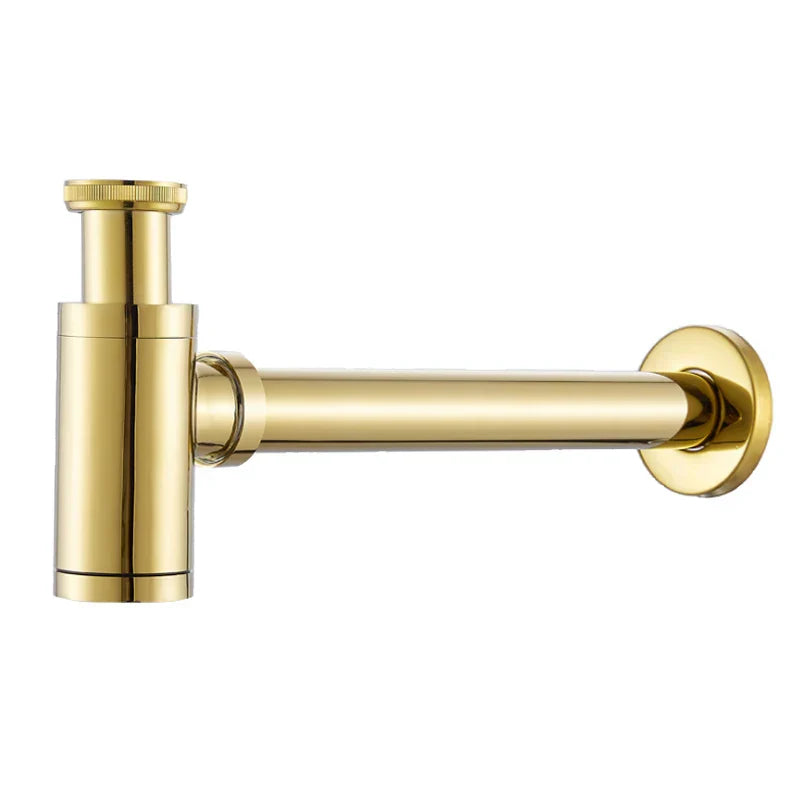 DecorBites™ Brass Basin Wast Drain P-trap for Bathroom Sink - Black/Brushed Gold/Chrome